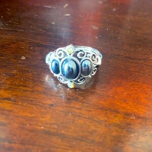 Vintage Avon ring hematite and rhinestone Victorian Ring